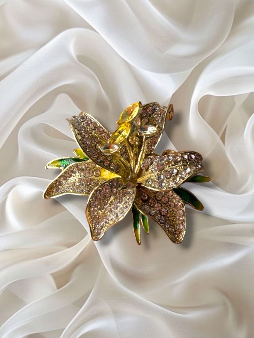 Just In ✨  Crystal Lily Flower Brooch Gold Tone Statement Pin